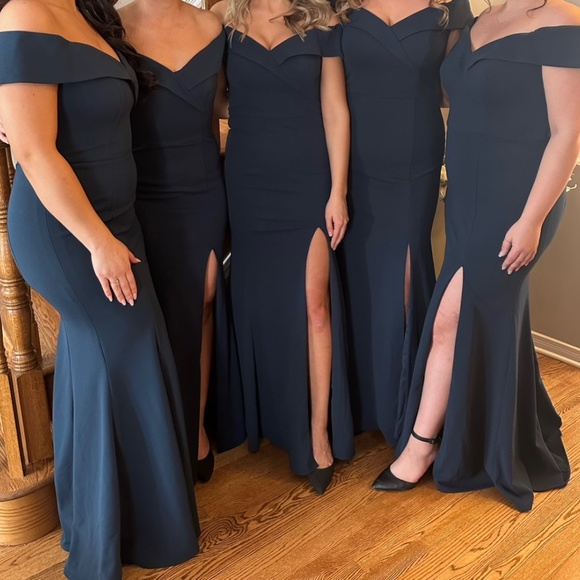 Azazie Navy Off the Shoulder Bridesmaid dress - Picture 3 of 7